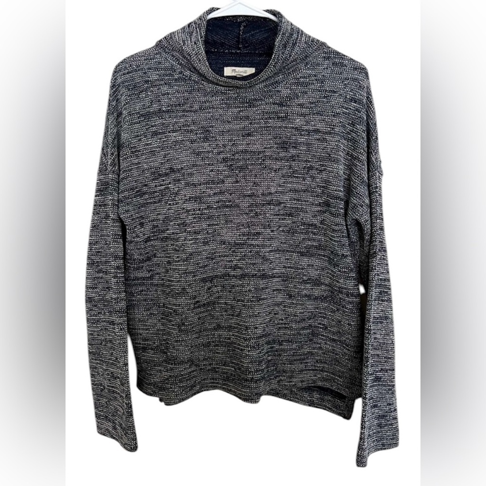 Madewell Mock Neck Marled Side Slit Dark Blue and White Sweater, Size S
